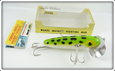 Vintage Fred Arbogast Frog Wood Musky Jitterbug Lure In Box