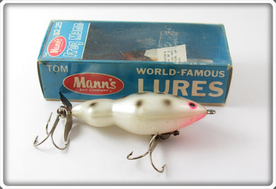 Vintage Tom Mann's White Black Spots Frog Mann Lure In Box 33-0197