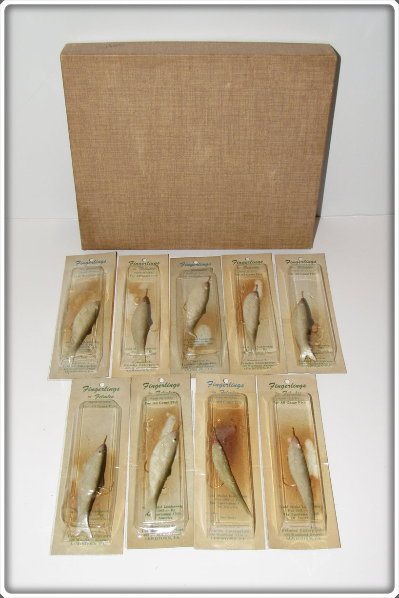 Felmlee Shad Fingerling Lures On Cards With Dealer Box