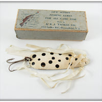 Vintage J & J Tackle Co White & Black Spotted Dancer In Box