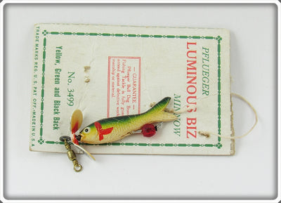 Pflueger Luminous Biz Minnow On Card 3499 Yellow Green And Black Back