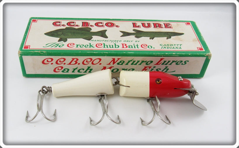 creek chub pikie fishing lures Creek Chub White And Red Jointed Snook Pikie 5502 Lure In Box For Sale