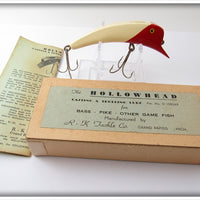 Vintage R-K Tackle Red & White Hollowhead Lure In Box W&R