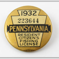 Vintage 1932 Pennsylvania Resident Fishing License Pin