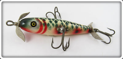 Vintage Pflueger Argyle Green Cracked Back Three Hook Minnow Lure 3185