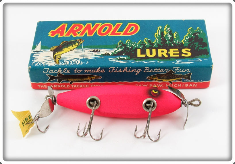 arnold fishing lures Arnold Tackle Corp Fluorescent Red Fireplug Wounded Minnow Lure In Box