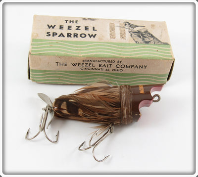 Vintage The Weezel Bait Co Brown Weezel Sparrow Lure In Box 