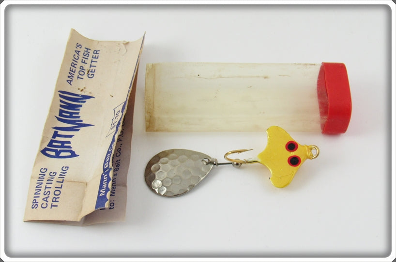 Vintage Mann's Bait Co Pearl Yellow BatMann Lure In Tube YBM3 For Sale