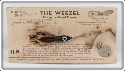 The Weezel Bait Co Black Weezel Casting Feathered Minnow Lure On Card