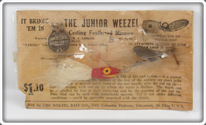 The Weezel Bait Co Red Junior Weezel Casting Feathered Minnow On Card