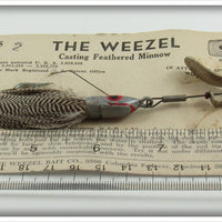 The Weezel Bait Co Silver Weezel Casting Feathered Minnow On Card