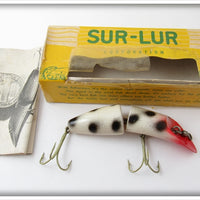Vintage Sur-Lur Corp White Black Spot Rythm Plug Lure In Box