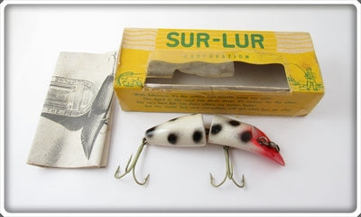 Vintage Sur-Lur Corp White Black Spot Rythm Plug Lure In Box