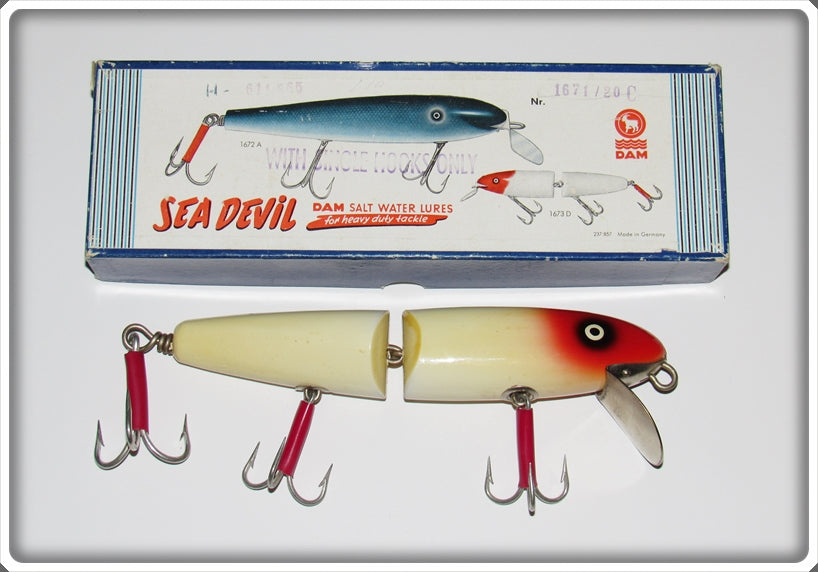 Vintage DAM Red & White Sea Devil Salt Water Lure In Box For Sale