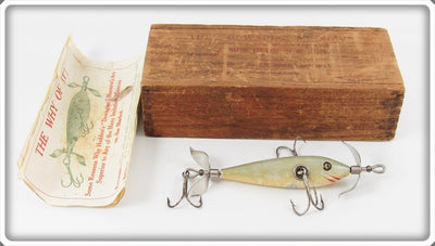 Heddon White With Slate Back 100 Minnow Lure In Wood Box 
