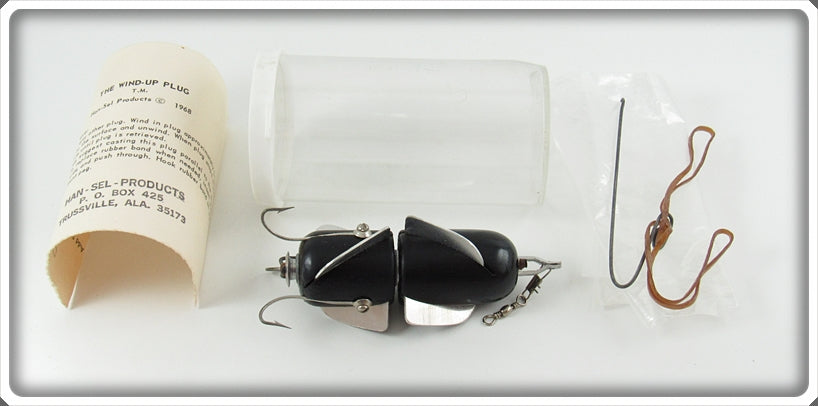 Vintage Han-Sel Products Black The Wind Up Plug Lure In Tube