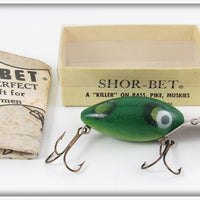Vintage Shor-Bet Bait Co Green Shor-Bet Frog Lure In Box