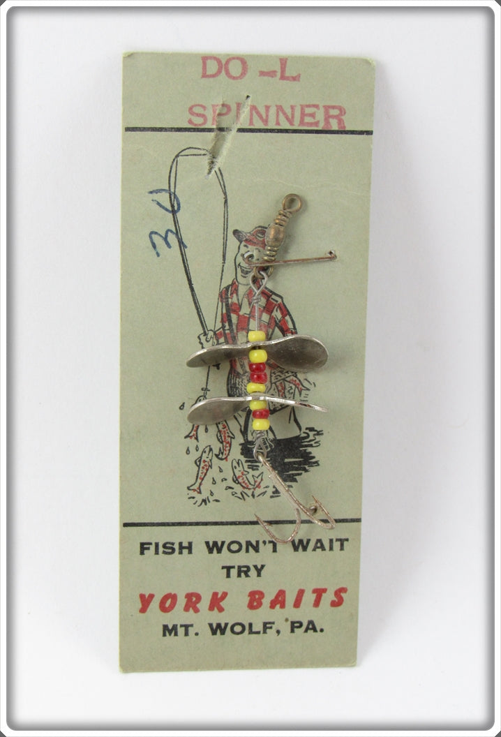 Vintage York Baits Yellow & Red Bead DO-L Spinner Lure On Card