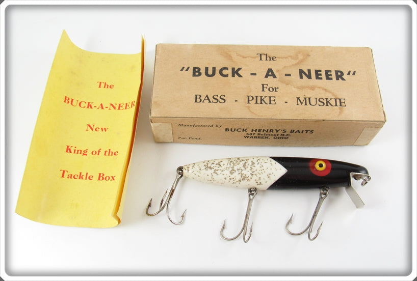 Vintage Buck Henry's Baits Black & White Buck-A-Neer In Box