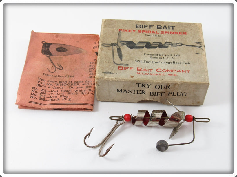 Vintage Biff Bait Co Pikey Spiral Spinner Lure In Box For Sale