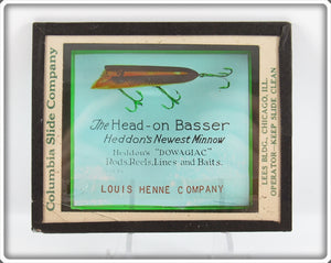 Vintage Heddon Head On Basser Advertising Glass Slide