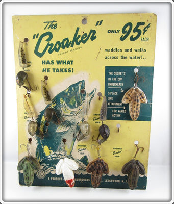 F. S. Burroughs Co Dealer Display Of Croaker & Tadpole Lures