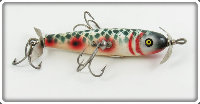 antique fishing hook pflueger Pflueger Argyle Green Cracked Back Three Hook Minnow 3185