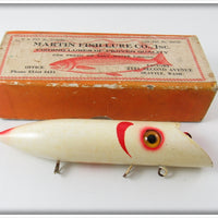 Vintage Martin Fish Lure Co White Red Gill Salmon Plug In Box