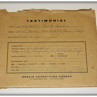 Creek Chub Testimonials, Letters & Photos In Envelopes