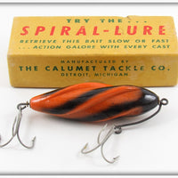 The Calumet Tackle Co Black & Orange Spiral Lure In Box