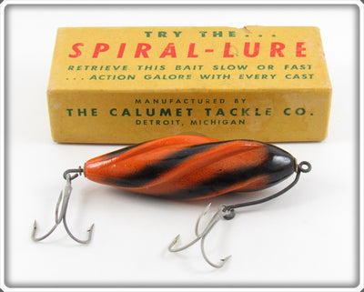 The Calumet Tackle Co Black & Orange Spiral Lure In Box