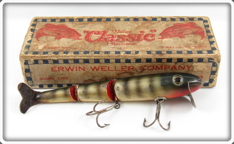 Vintage Erwin Weller Co Striped Weller Classic Minnow In Box For Sale
