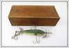 Heddon Green Crackleback Fancy Back 100 Minnow In Correct Wood Box