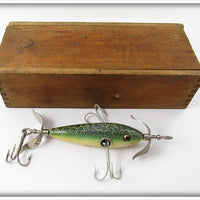 Heddon Green Crackleback Fancy Back 100 Minnow In Correct Wood Box