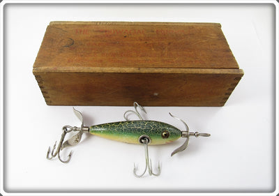 Heddon Green Crackleback Fancy Back 100 Minnow In Correct Wood Box