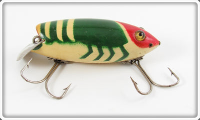Vintage F.B. Hamilton Green, White & Red Wiggly Crawfish Lure 
