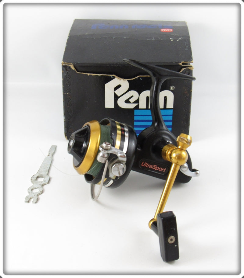 Penn 714Z Ultra Sports Old Spinning Reel SPINFISHER Fishing Geer Black Gold  Box