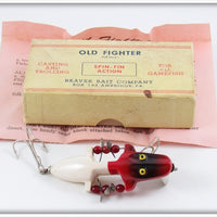 Beaver Bait Company Red & White Old Fighter Lure In Box