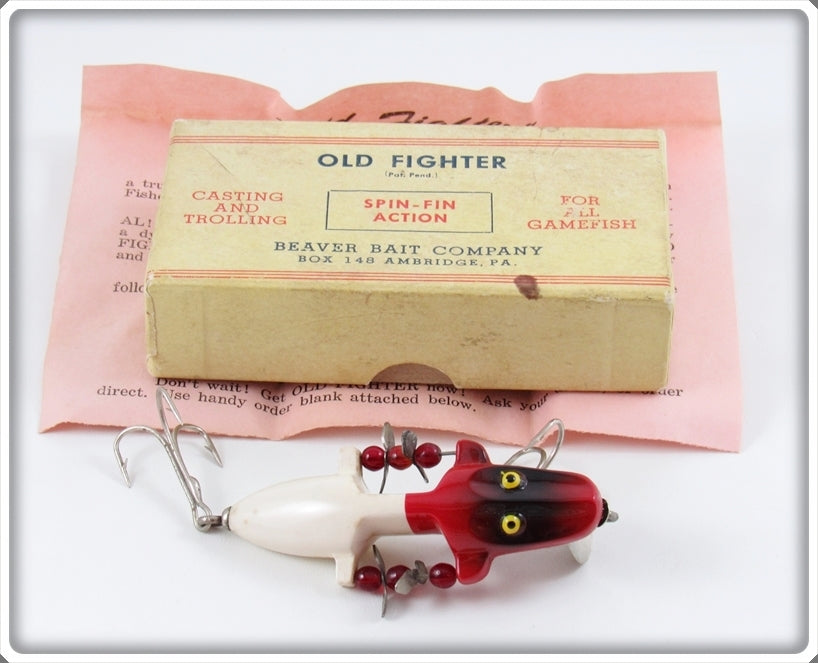 Beaver Bait Company Red & White Old Fighter Lure In Box