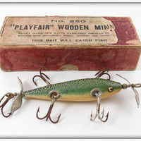 Vintage Playfair Green Crackleback Wooden Minnow Lure In Box