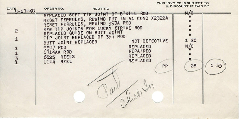 Old Roto Rooter Invoices Pdf Vintage 1940 Horrocks Ibbotson Rod & Reel Repair Invoice For Sale ...