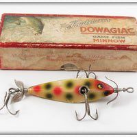 Heddon White With Red & Green Spots 0 Minnow Lure In Box
