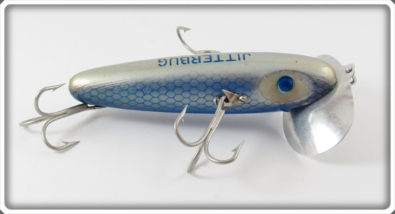 Vintage Arbogast Silver Scale On Blue Musky Jitterbug Lure For Sale