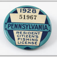 Vintage 1928 Pennsylvania Resident Fishing License Pin
