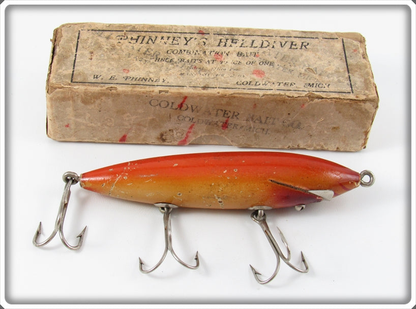 Coldwater Bait Co W.E. Phinney Orange & White Phinney's Helldiver In Box