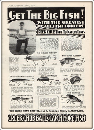 Vintage 1930 Creek Chub Get The Big Fish Ad 