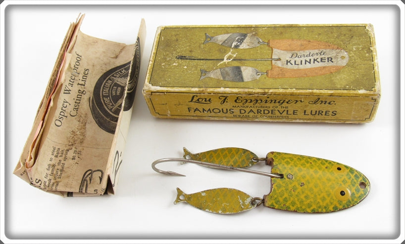 Lou J Eppinger Inc Yellow & Green Scale Dardevle Klinker Frog In Box