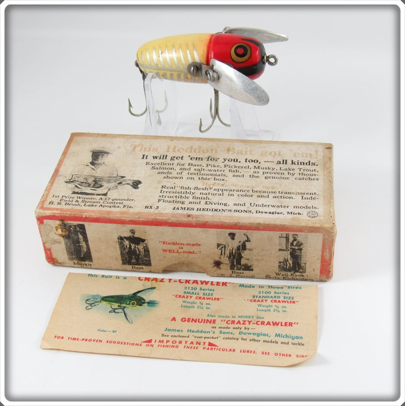 Heddon Red & White Shore Crazy Crawler In Box 2120 XRW