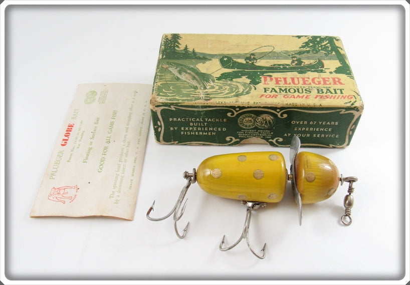 Vintage Pflueger Yellow Gold Spots Globe In Box