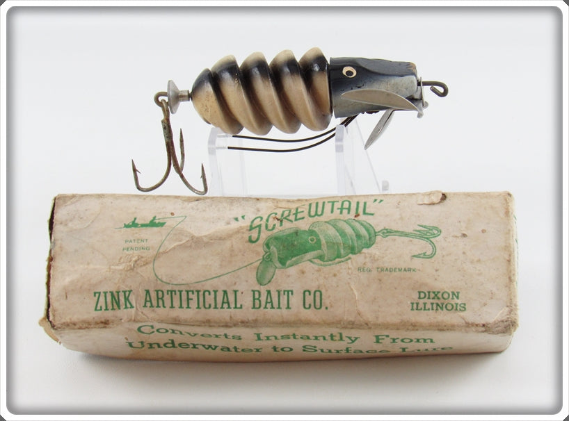 Zink Artificial Bait Co Black & White Zink Screwtail In Box